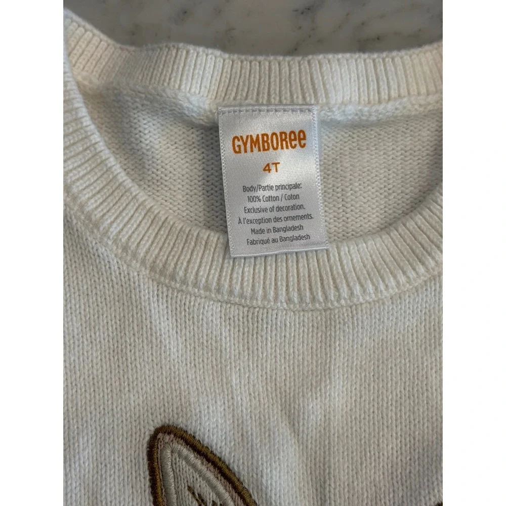 Gymboree Girls 4T White Cotton Knit Bunny Rabbit Applique Sweater Blue Bow